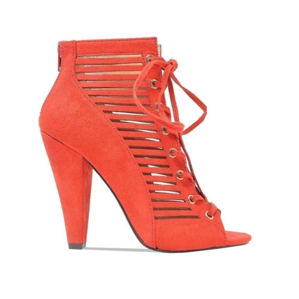 WOMEN'S Red Lace-Up Laser Cut Heeled Bootie Sz 7 1/2 moving sale!! Make an offer